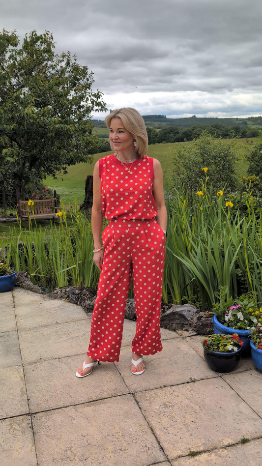 Red/White Polka Dot Wide Leg Trousers (Co-ord Avail)