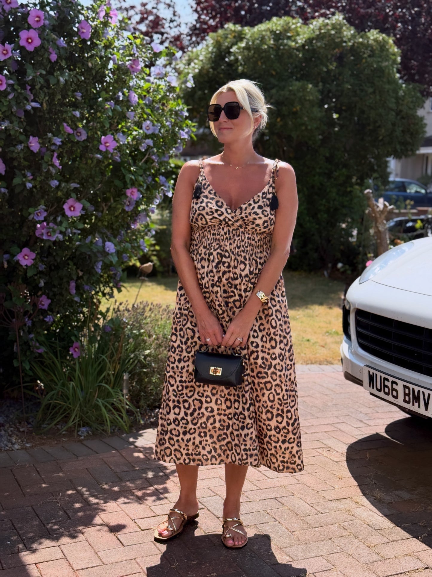 Leopard Tassel Tie Shoulder Midi Dress