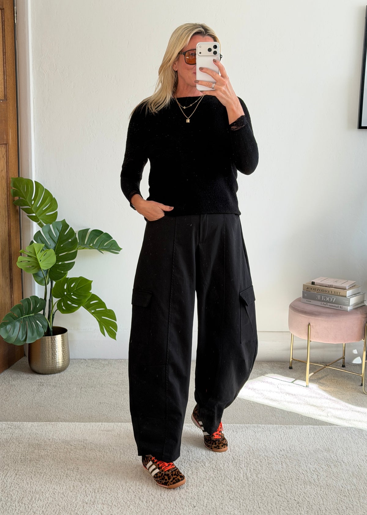 Black Barrel Leg Cargo Trousers