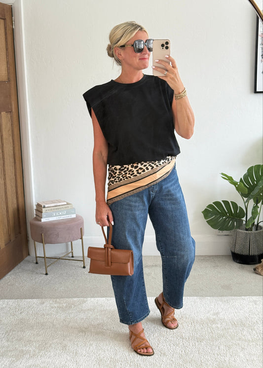 Black Structured Shoulder T-Shirt