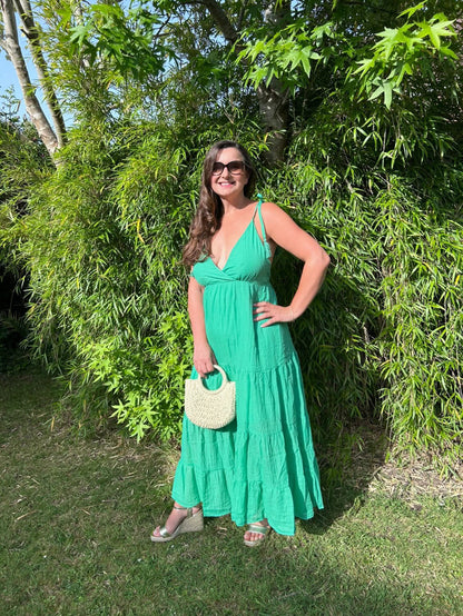 Kelly Green Tie Strap Tiered Maxi Dress