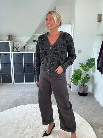 Dk Grey Sequin Animal Cardigan
