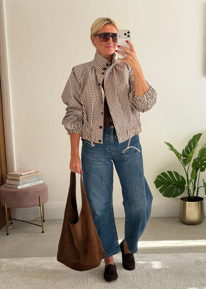 Chocolate Check Funnel Neck Jacket