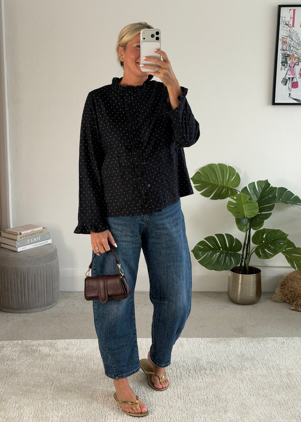 Navy Polka Dot Frill Shacket