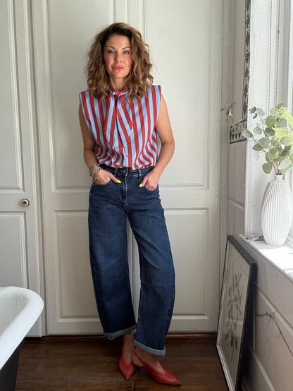 Cornflower Blue Stripe Tie-Neck Blouse
