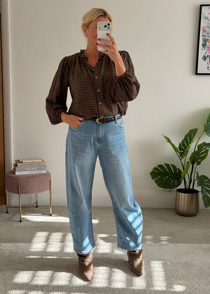 Mocha/Tan Heritage Check Frill Collar Blouse