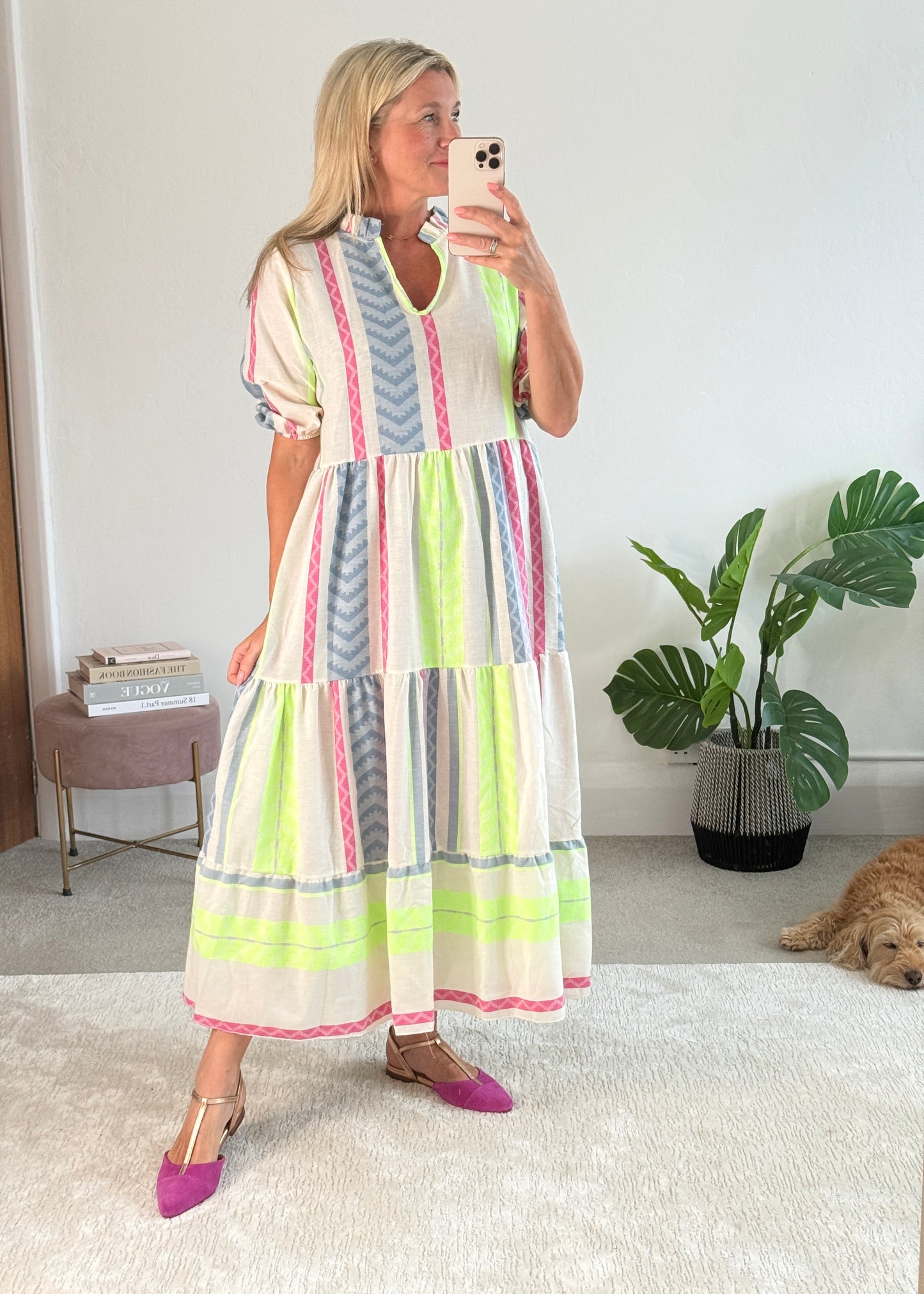 Neon/Blue Aztec Maxi Dress