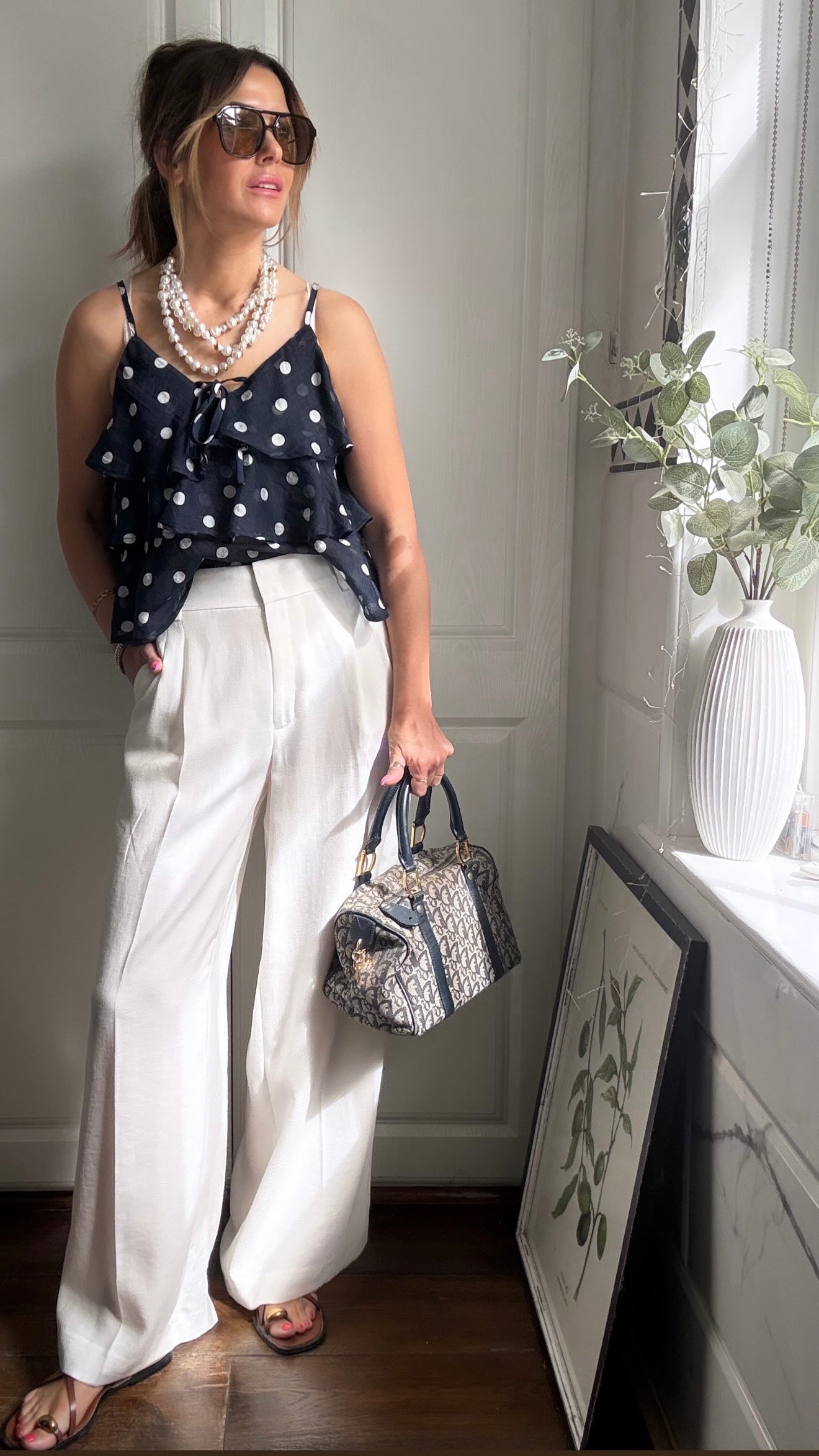 Navy Polka Dot Frill Cami Top – Boutiquemma