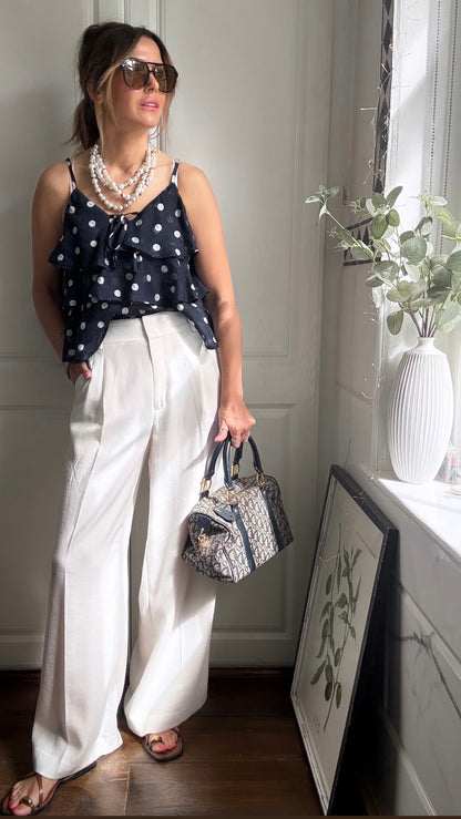 Navy Polka Dot Frill Cami Top