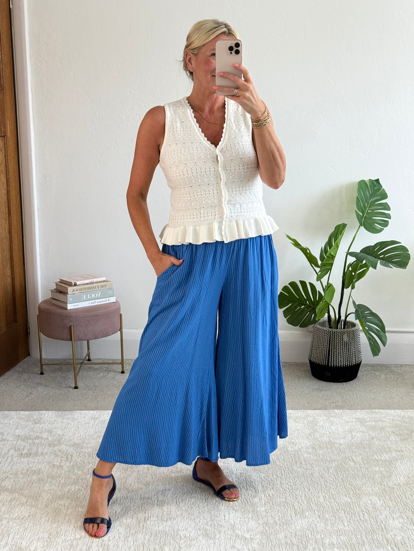 Cobalt Stripe Palazzo Culottes