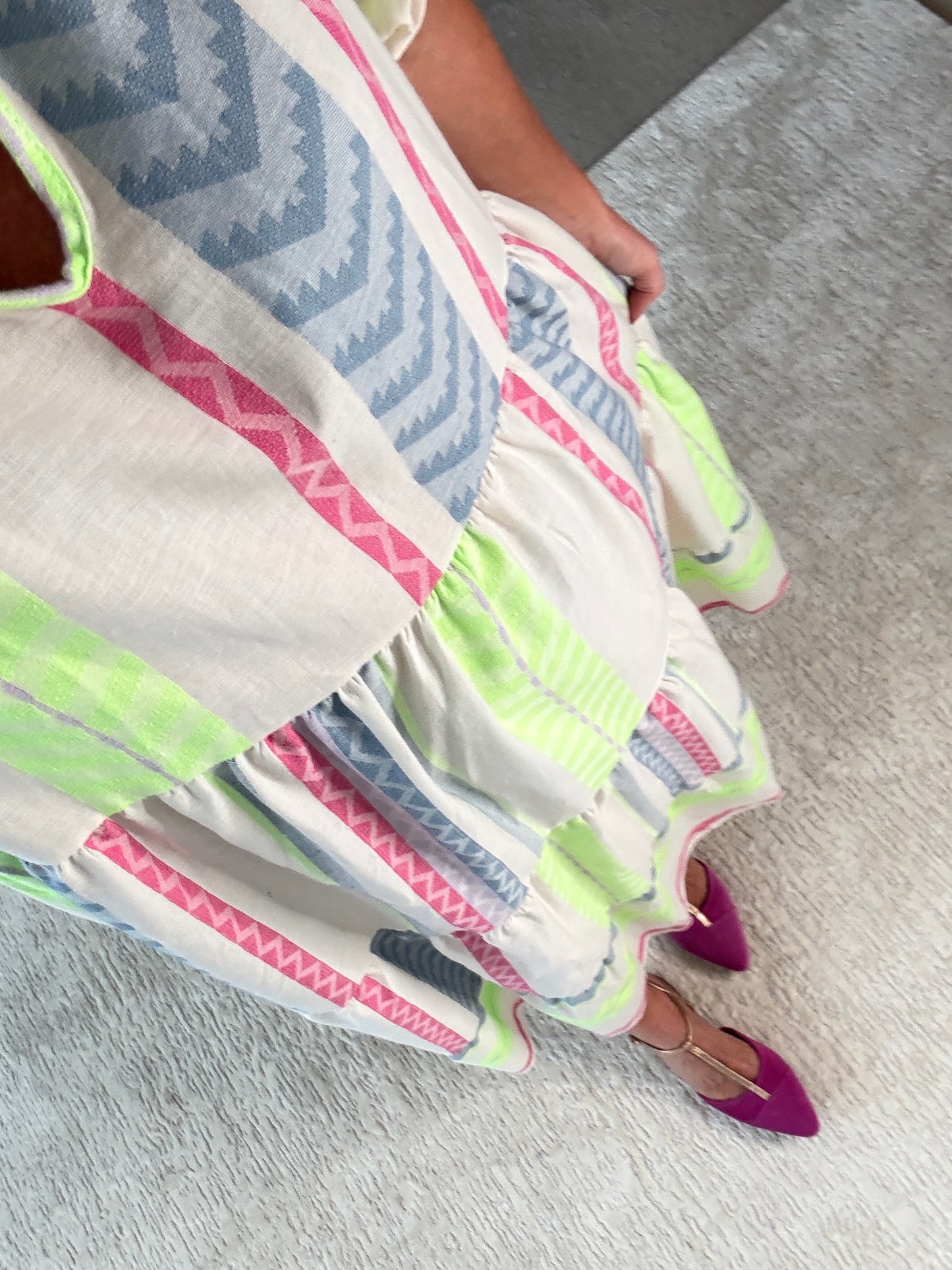 Neon/Blue Aztec Maxi Dress