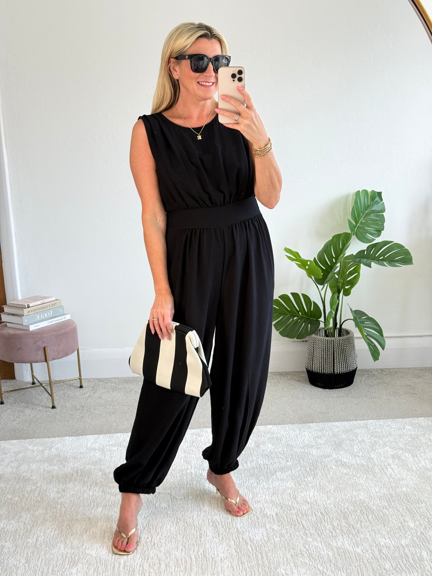 Black Elasticated Sleeveless Harem Jumpsuit