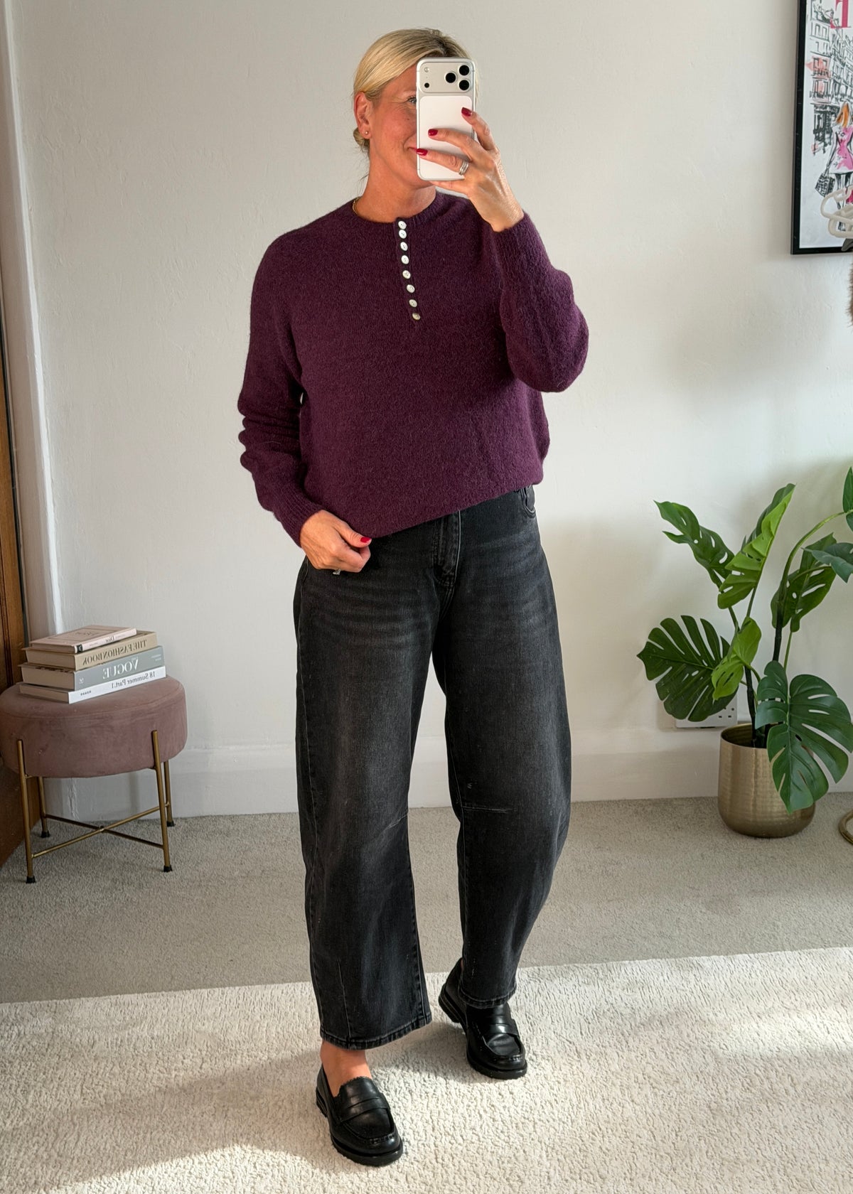 Plum Alpaca Mix Button Jumper