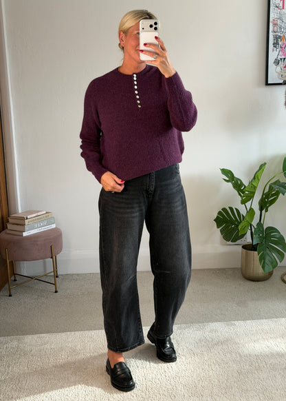 Plum Alpaca Mix Button Jumper