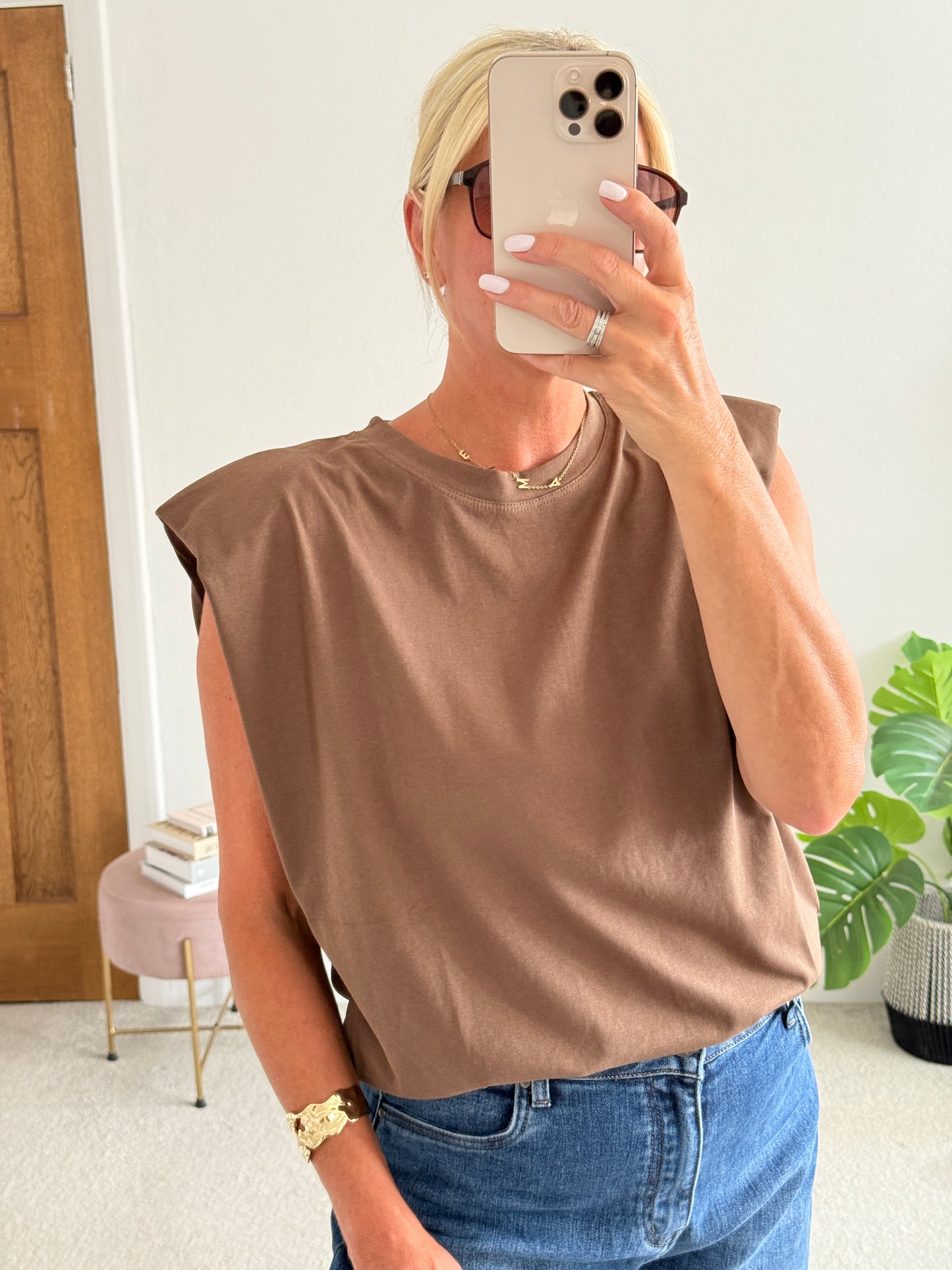 Chocolate Structured Shoulder T-Shirt