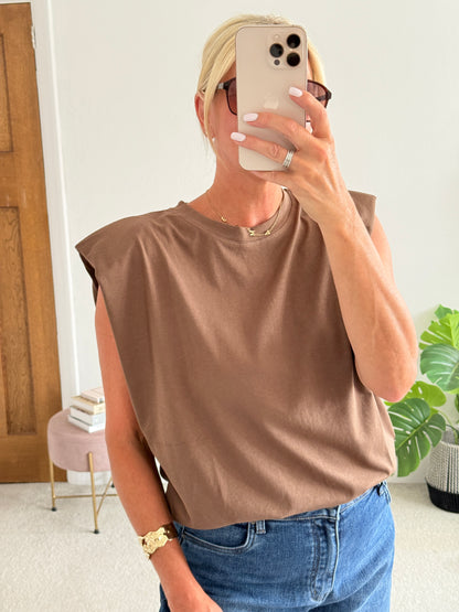 Chocolate Structured Shoulder T-Shirt