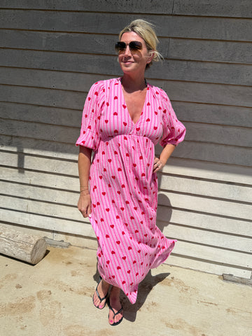 Hearts Striped Cheesecloth Dress