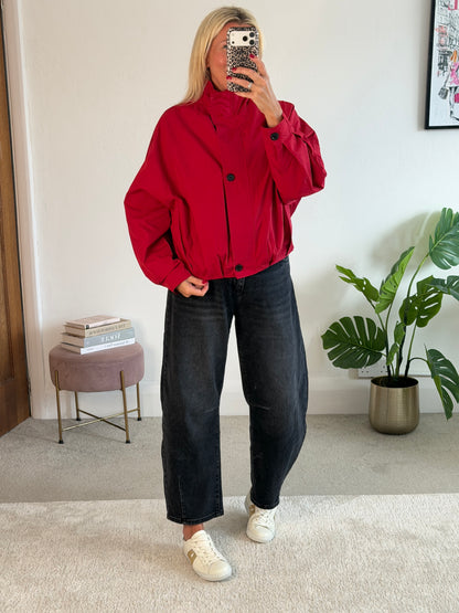 Red Funnel Neck Trench Bomber Jacket