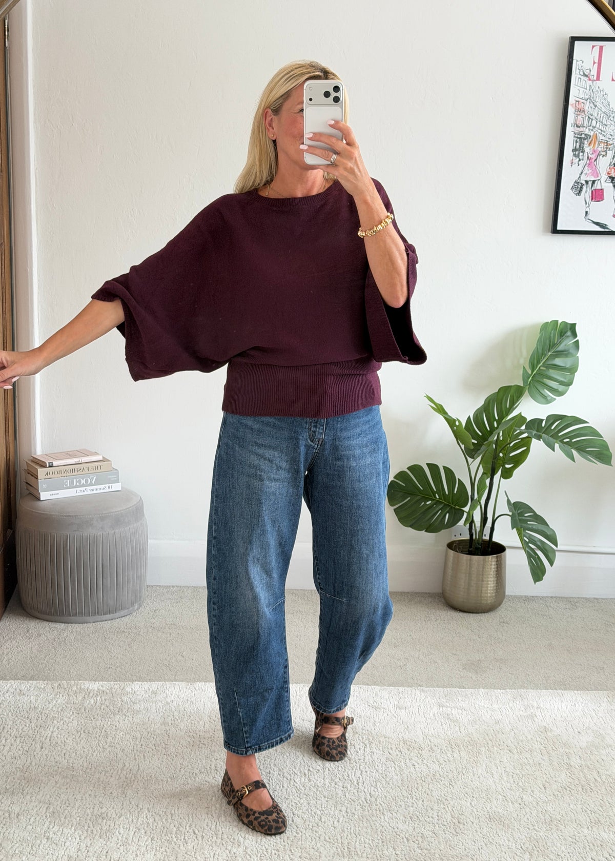 Plum 3/4 Sleeve Batwing Jumper