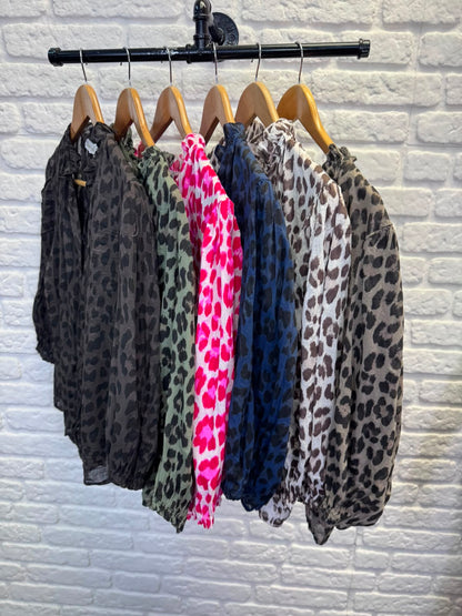 Navy Leopard 3/4 Puff Sleeve Blouse