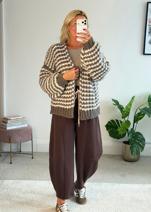 Mocha/Cream Cosy Stripe Cardigan