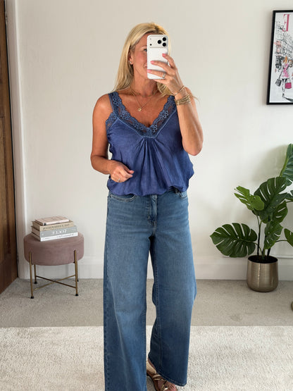 Navy Satin/Lace Cami Top