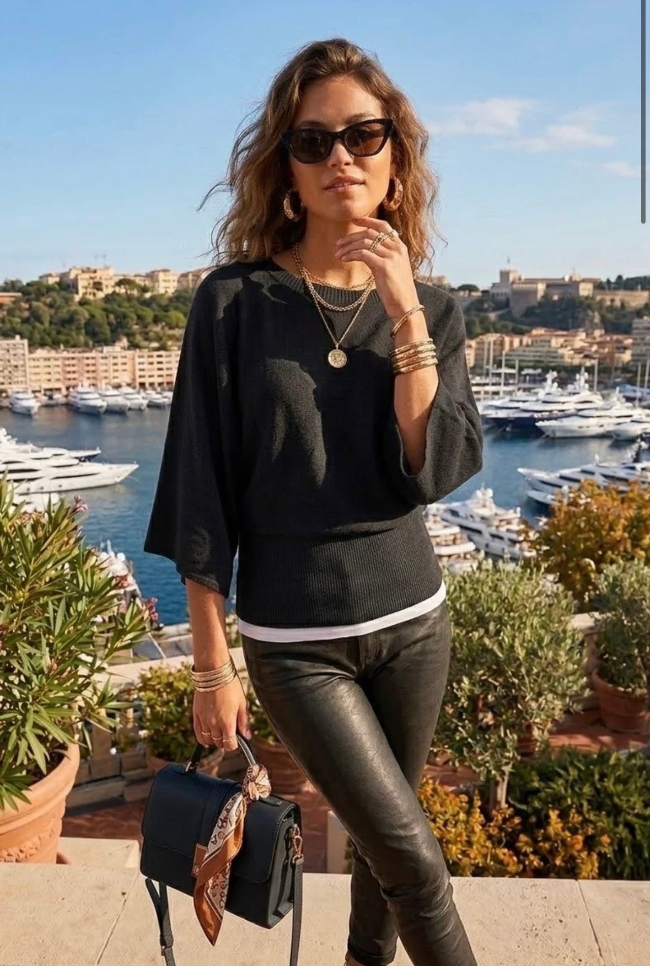 Black 3/4 Sleeve Batwing Jumper