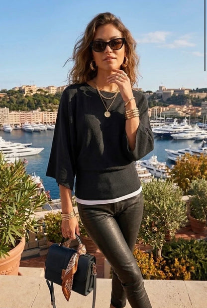 Black 3/4 Sleeve Batwing Jumper