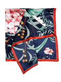 Navy Botanical Pattern Silk Touch Square Scarf