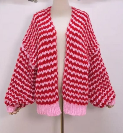 Hot Pink/Red Cosy Stripe Cardigan