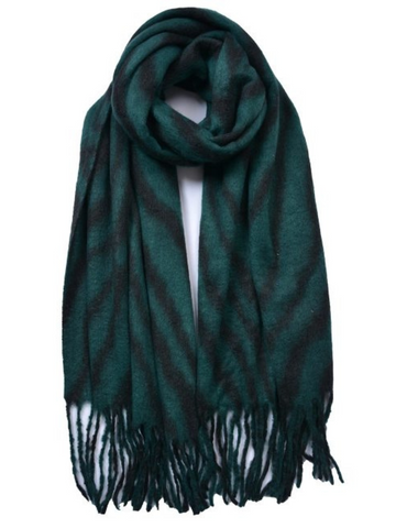 Black/Teal Tassel Zebra Pattern Scarf