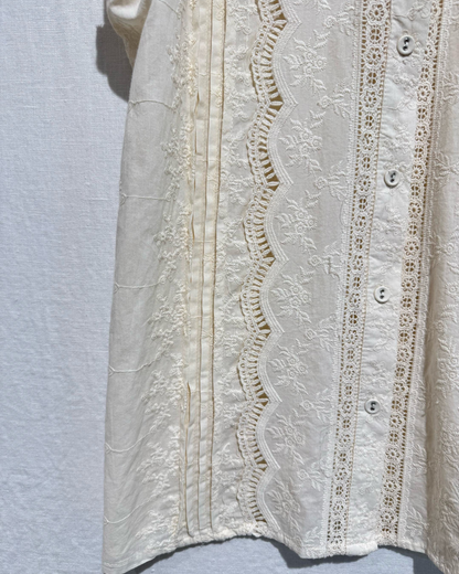 Oatmeal Frill Sleeve Lace Embroidered Blouse