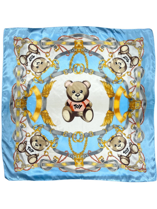 Blue Bear Pattern Silk Touch Square Scarf