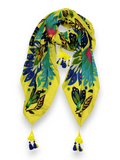 Yellow Lotus Print Tassel Square Scarf