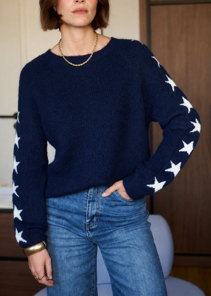 Navy/Cream Star Sleeve Jumper