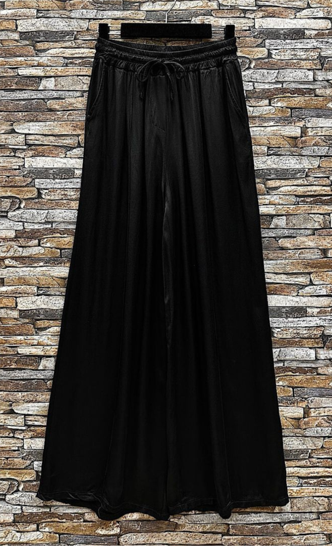 Emy Black Satin Wide Leg Trousers