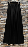 Emy Black Drawstring Satin Wide Leg Trousers