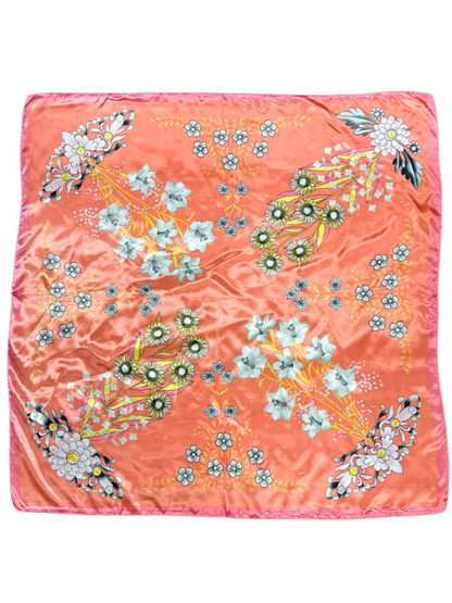 Blue Multi-Floral Pattern Silk Touch Square Scarf
