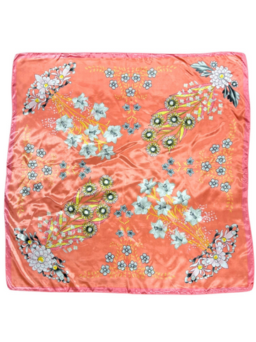 Coral Multi-Floral Pattern Silk Touch Square Scarf