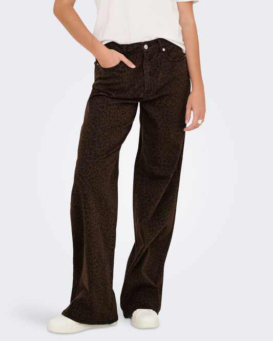 Madison Dark Leopard High Waist Wide Leg Jeans