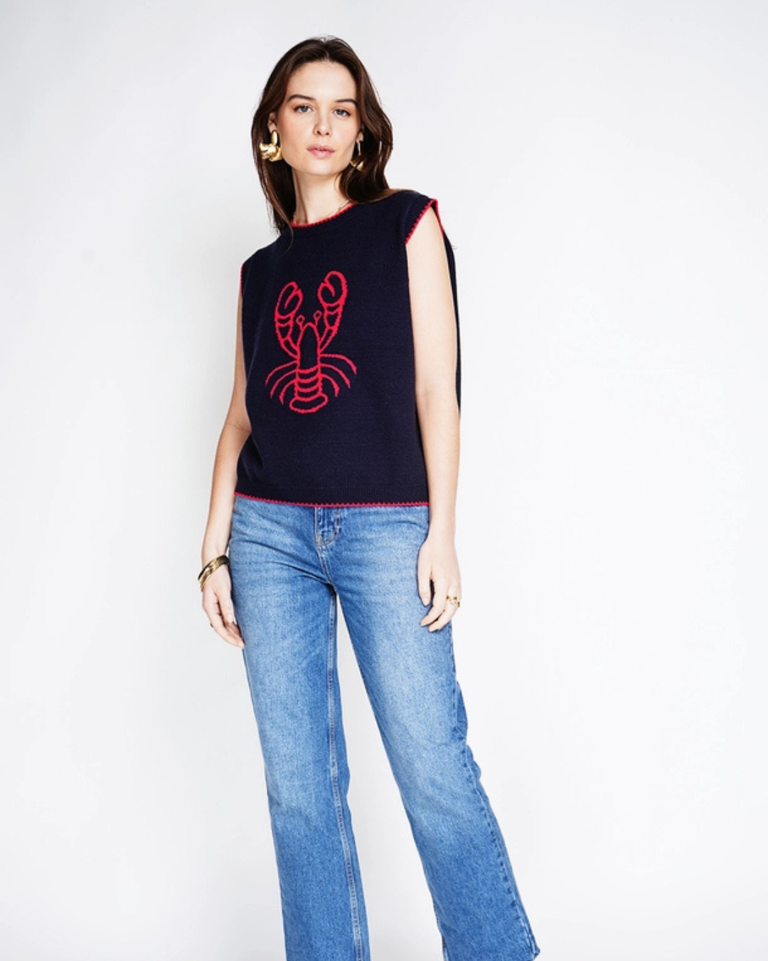 Navy/Red Lobster Motif Tank Top