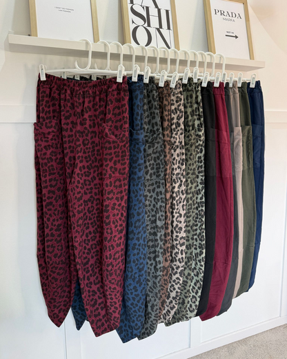 Grey Leopard Pocket Slim Barrel Cargo Joggers