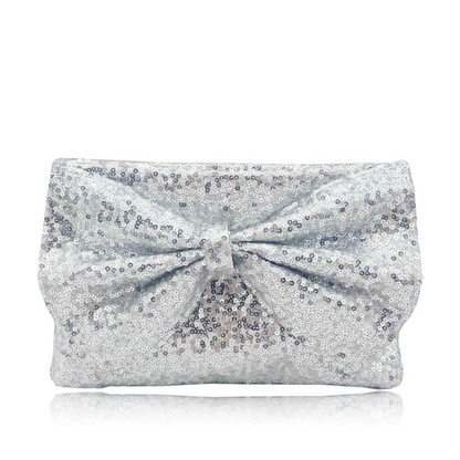 Rose Gold Large Bow Glitter Clutch Bag