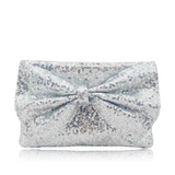 Silver Large Bow Glitter Clutch Bag