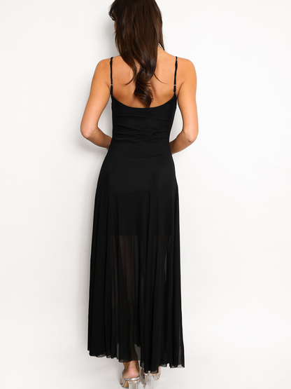 Black Strappy Mesh Maxi Dress