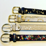 Black/Gold Splash Pony Skin Leather Belt