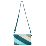 Teal/Gold Metallic Leather Striped Clutch Bag