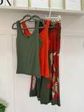 Khaki/Orange Swirl Floaty Trousers