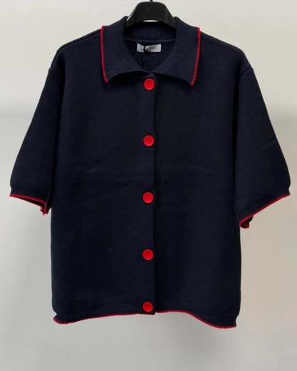 Beige/Black Contrast Button S/S Cardigan