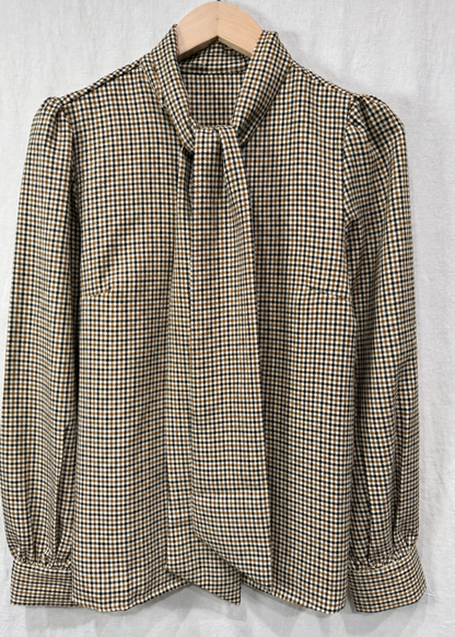 Heritage Check Tie Neck Puff Sleeve Blouse